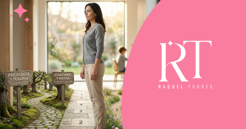 Mujer observando tres caminos diferentes en un entorno luminoso, con expresión tranquila y reflexiva, como si estuviera tomando una decisión importante con claridad.